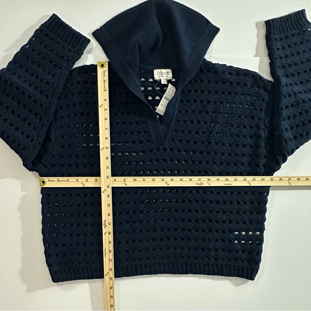 J. Crew Collection 100% Cashmere Sailor-Collar Pointelle Sweater Navy | XL | NWT - Picture 6 of 14